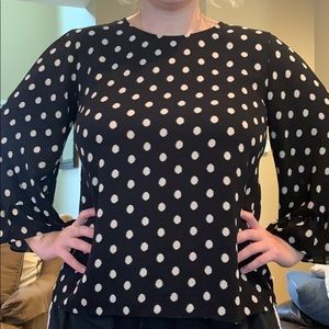 Bobeau Polka Dot Ruffle Sleeve Blouse, sz L